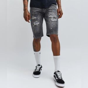 Reason Brand Men's Gray Jean Shorts With Distressed Look Size 34 NWT BZ3279